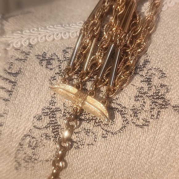 Vintage Multi Row Coins Chains Necklace Gold Tone Adjustable Length - Picture 6 of 6